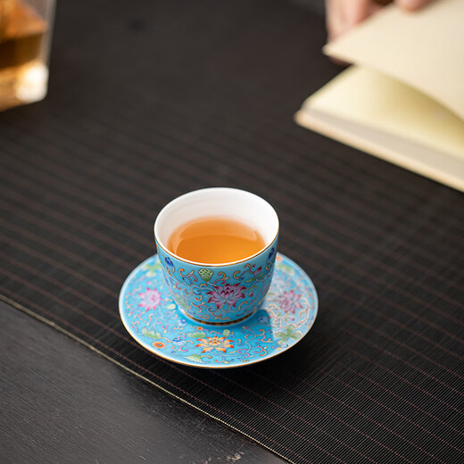 SUSHI CERAMICS enamel palace-style ceramics personal tea cup saucer gift box souvenir (blue) J1059