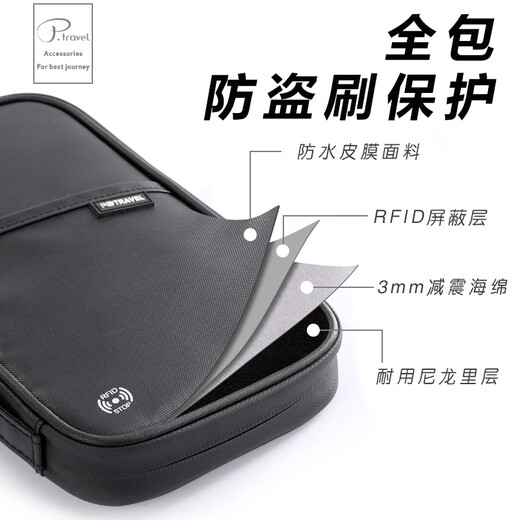 POTRAVEL.DESIGN护照包防盗刷RFID证件包 旅行收纳卡包牛津布旅游用品 苔绿