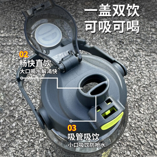 2L large capacity water cup for men and women in summer, high temperature resistant sports water cup, student ton cup, bucket, plastic drinking water bottle, black, high temperature resistant, 2000ml