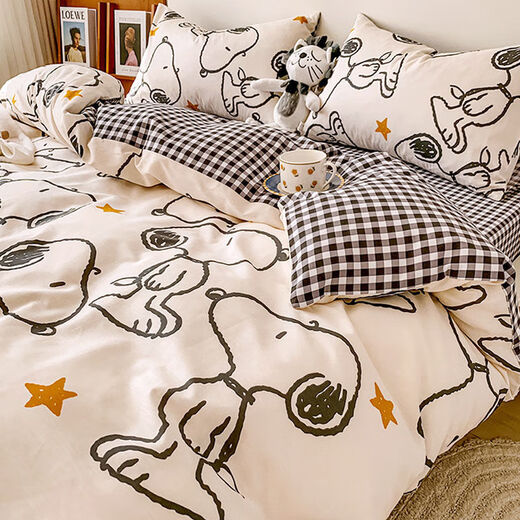 Mirror Moon Picture Internet Celebrity Washed Cotton Bedding Spring and Autumn Student Single Dormitory Bed Sheets Three-piece Quilt Cover Men's Summer Smudged Macaron 1.5 Meter Four-piece Set Quilt Cover 1.5x2 Meters