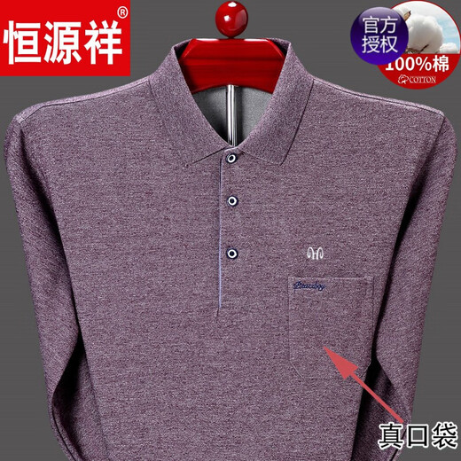 恒源祥高档纯棉长袖t恤男春秋薄款翻领打底衫T恤中老年爸爸口袋上衣 T9902兰色 175/XL推荐140-160斤
