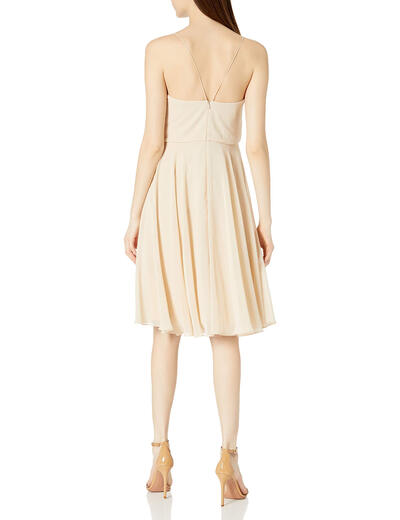 Jenny Yoo Women's Sienna V-Neck Spaghetti Straps Short Chiffon Dress Sand Dune 4