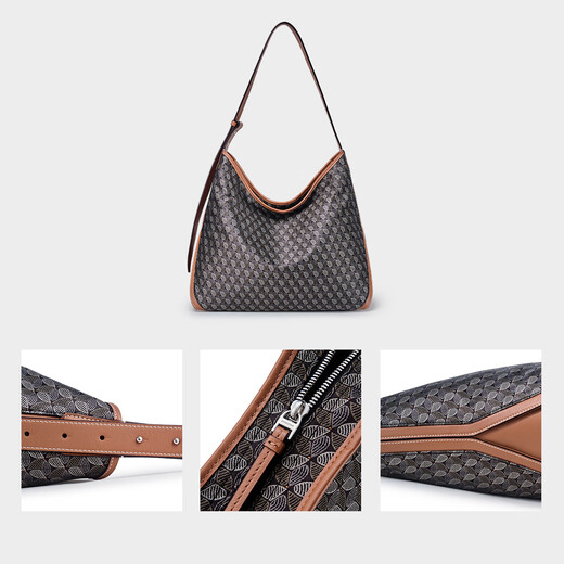 DISSONA women's bag hobo bag old flower bag shoulder bag armpit bag Chinese Valentine's Day gift brown - large size