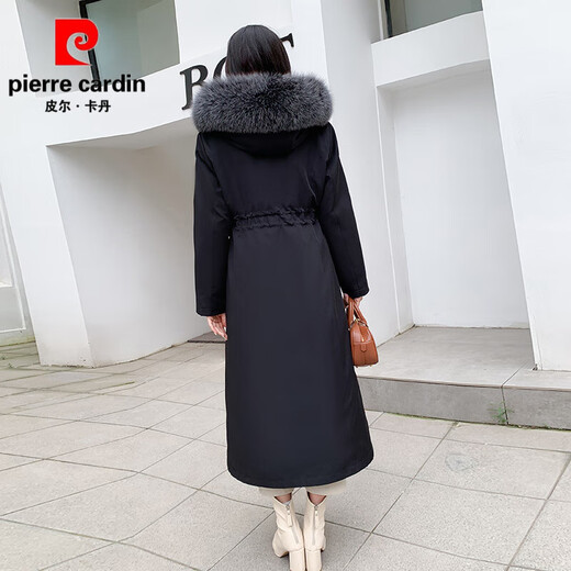 Pierre Cardin high-end duck down rabbit fur thickened removable liner long knee-length down jacket winter parka women's coat black snowflake fox fur collar 3XL 150-170Jin Jin equals 0.5 kg