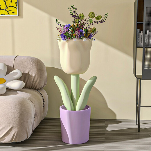 First sight of Nordic tulip floor-standing ornament vase in the living room next to the TV cabinet Internet celebrity small fresh opening gift flower pot Tulip floor-standing storage vase
