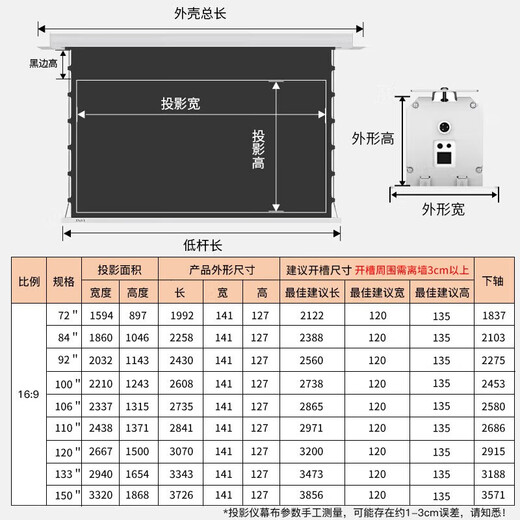 英微（IN&VI） 投影幕布嵌入式电动幕布家庭隐藏式天花幕布投影仪屏幕【包安装】 【语音拉线款】THL钛晶天花幕 100英寸