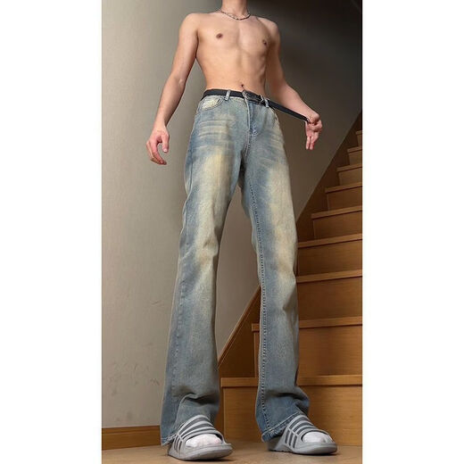 Mode Handu Jeans Herren Frühlings- und Herbst Sommergürtel Cleanfit American Hosen Herren -Vibe Style Light Loft Casual Hosen Zement grau G841 L