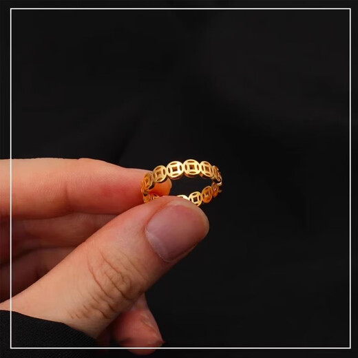 Happy two generations, copper coin shape money ring, female and male couple ring, light luxury and high-end ring that is not easy to fade. The default number is 7, other numbers are remarked (5-10)