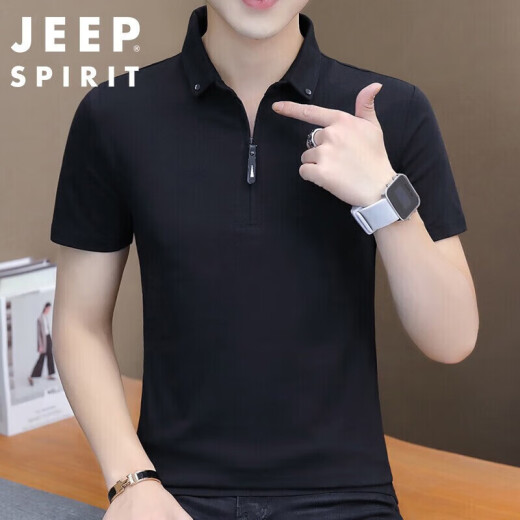 JEEP SPIRIT吉普短袖T恤男夏季韩版短袖男纯色POLO 翻领T恤上衣 黑色 XL 