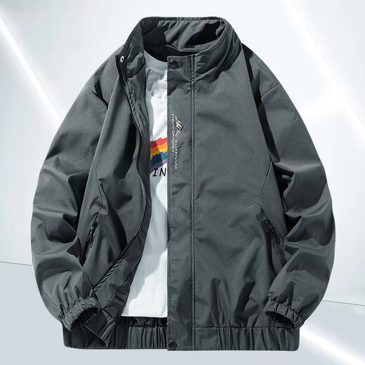 NASA GISS official trendy brand jacket men's fashionable spring and autumn stand-up collar loose casual versatile jacket men black 2XL