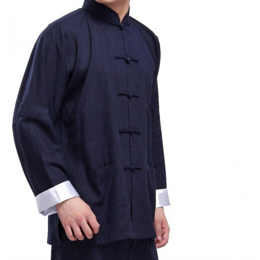 Chehan martial arts uniform, Ip Man Wing Chun costume, Bruce Lee's same Tang suit, Long Ge's classic long-sleeved ethnic kung fu cardigan suit, navy blue suit 2XL (180-200Jin Jin is equal to 0.5kg)