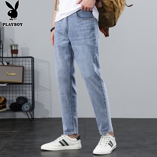 Playboy (Playboy) Jeans Herren 2025 Frühling und Herbst Neue trendige, gerade losen Hosen Herren-Casual Elastic Koreanische Version von Neun-Punkte-Hosen Blau und grau X-6115HHH9901 36