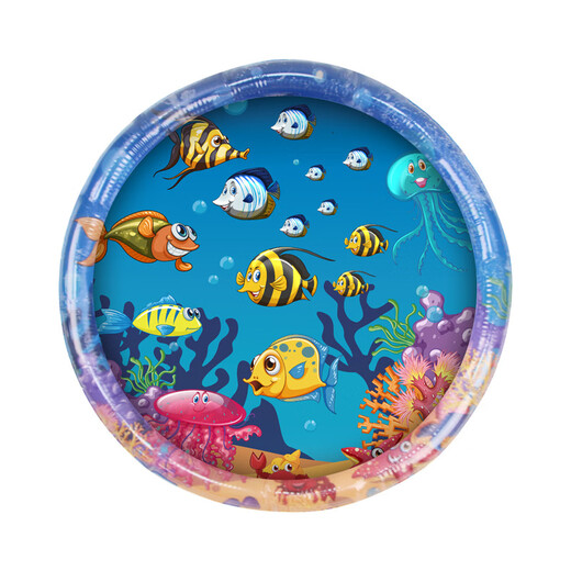 Large crawling water mat baby inflatable water mat summer water injection ice pad children's pat water mat baby toy 100CM marine style + air pump