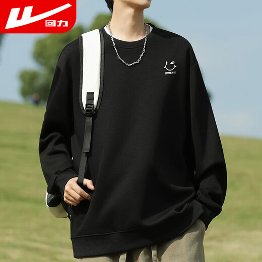 Pull back sweatshirt men's autumn and winter velvet warm long-sleeved t-shirt round neck casual jacket men's velvet black 3XL