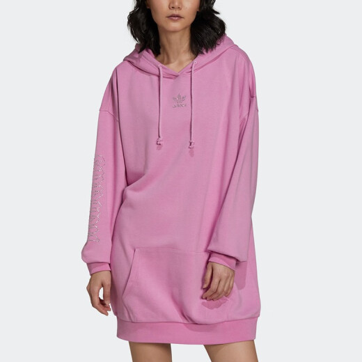 阿迪达斯（adidas）女装 2025春季新款运动服跑步训练中长款卫衣连帽保暖休闲套头衫 HF9207粉色/三叶草 S