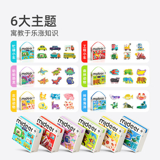弥鹿（mideer）大块艺术启蒙拼图纸质1-2岁3岁儿童益智玩具宝宝幼儿蒙氏早教礼物 艺术家大块拼图-忙碌小车