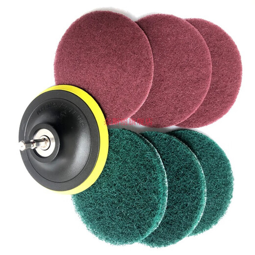 Electric cleaning brush disc drill brush floor tile carpet cleaning brush car wheel hub scouring pad polishing 3 red 3 green scouring pads + sticky disk 7-piece set