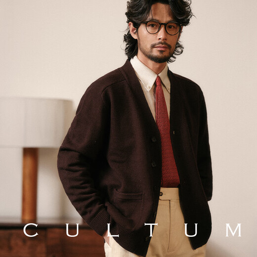 CULTUM90S美丽诺羊毛秋季学院风复古长袖针织衫外套男士宽松开衫毛衣 玉米黄 L