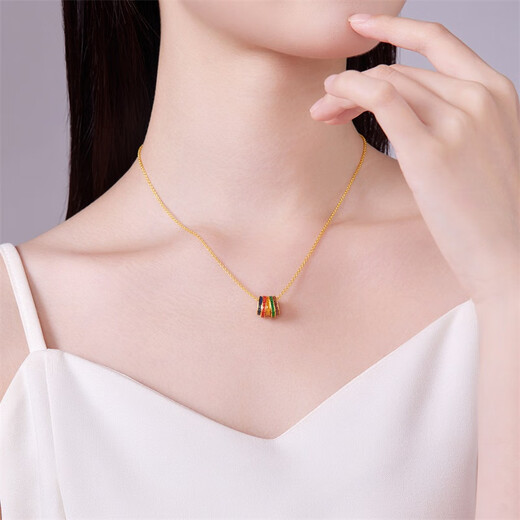 Saphire 18K gold pendant for women with beautiful meanings, colorful scripture K gold enamel pendant as a gift for mom, pendant + 18K yellow O-shaped chain 45cm