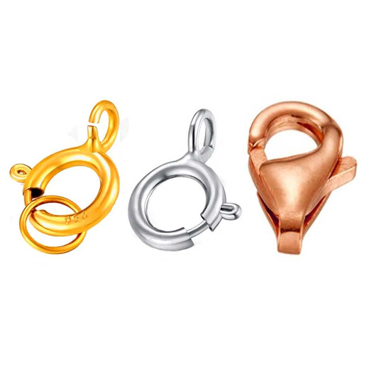 18K gold lobster clasp fish hook clasp spring buckle anti-opening buckle connecting rope buckle head diy bracelet connection accessories thin double circle 3 o'clock 0 one 18Kl white gold