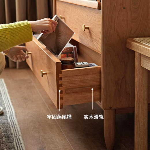 源氏木语实木玻璃翻门电视柜边柜樱桃木储物柜现代简约收纳柜书柜