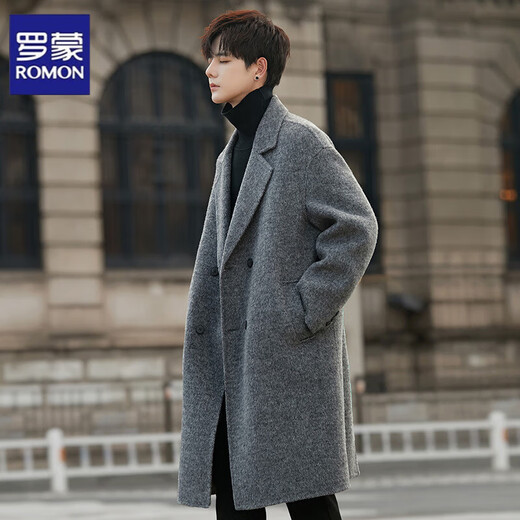 Romon doppelseitiger Wollmantel für Männer im Herbst und Winter mittelgroßen doppelmreihen losen Wollwolle warme Windbrecherjacke für Männer grau xl xl