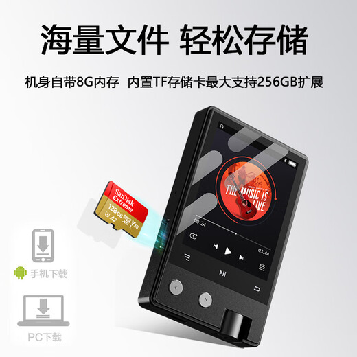 Moonlight Box Z12PRO Portable HIFI Player DSD256 Master Level Digital Decoding USB-DAC Bluetooth Lossless Music Walkman MP3/MP4 Listening Artifact 8G Black