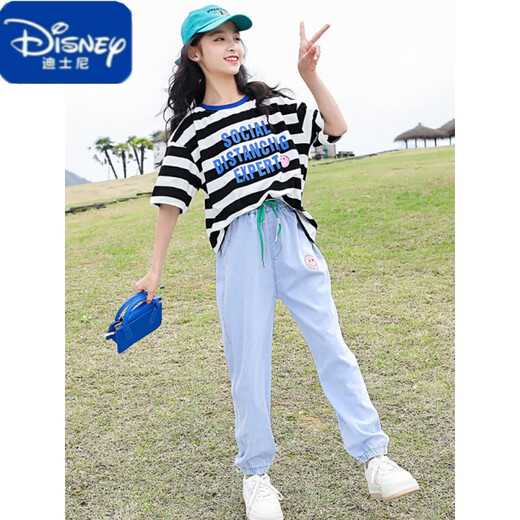 迪士尼（Disney）童装夏装套装2024新款10岁女孩中童大童洋气短袖衣服炸街两件套15 829紫色 150cm