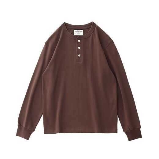 Oyati Autumn and Winter New American Casual Henley Shirt Men's Retro Simple Versatile Color Daily Long-Sleeved T-shirt Gray M