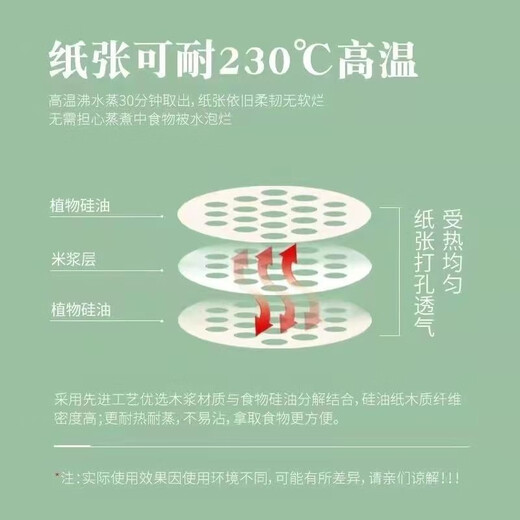 Yuexinke extra large non-stick steamer paper food grade double-sided silicone paper baking steamer paper pad oil-proof oil-absorbing paper 100 sheets circle diameter 30cm