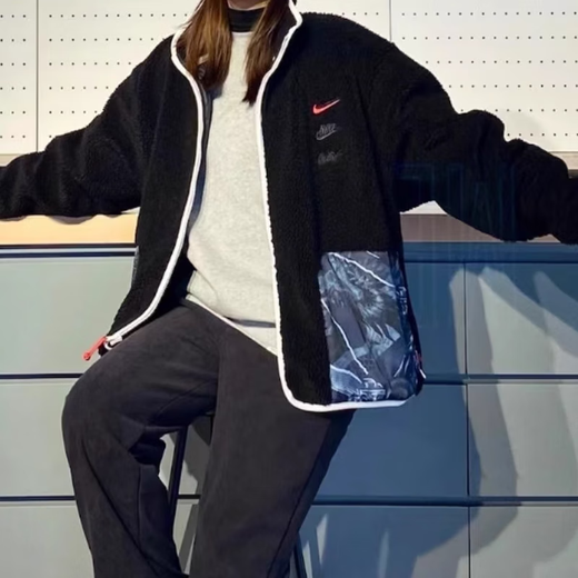 耐克（Nike）外套男装上衣 春秋季新款保暖仿羊羔绒立领时尚运动服休闲服夹克 FZ6194-010/黑色/龙年限定 XL (180) /建议150-180斤