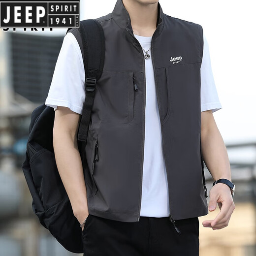JEEP SPIRIT休闲马甲男士2024夏季薄款户外透气立领坎肩拉链马夹外套 宝蓝色 2XL