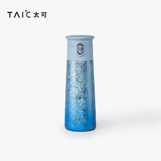 TAIC pure titanium thermos cup, one-click flip-up lid, lightweight cold-keeping accompanying water cup, compact, portable gift giving Galaxy Blue 420ml