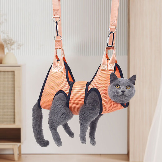 OIMG pet grooming hammock cat and dog nail clipper holder Teddy hook type medicine feeding anti-scratch cat hanging bag Orange S Recommended 5-10Jin Jin equals 0.5kg