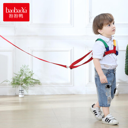 抱抱鸭 儿童安全带牵引绳防走失带宝宝学步带婴儿防丢绳学走路透气防勒 蓝配红-透气款-约1.2米绳