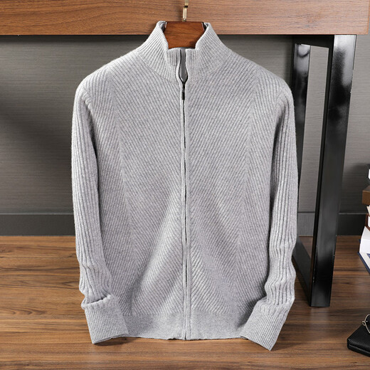 withMNW trendy men's high-end half-high neck cardigan zipper cardigan autumn and winter business casual wool knitted sweater jacket men medium gray XL (150-170Jin [Jin equals 0.5 kg])