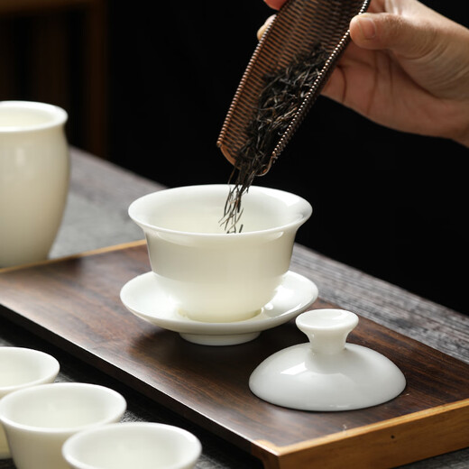 MULTIPOTENT Complete Kung Fu Tea Set Chinese White Mutton Fat Jade Porcelain Ceramic Tea Set Gift Box White Porcelain 13-Head Gift Box Set