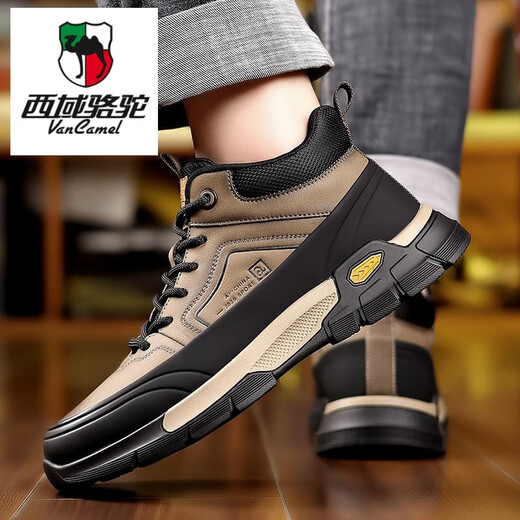 西域骆驼（VANCAMEL）棉鞋男2025冬季新款真皮加绒加厚羊毛雪地靴男士保暖休闲高帮男鞋 XG9852卡其加绒款 38 标准皮鞋尺码