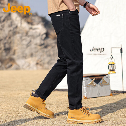 JEEP jeans men's autumn and winter loose straight casual pants men's trendy versatile men's pants black 32