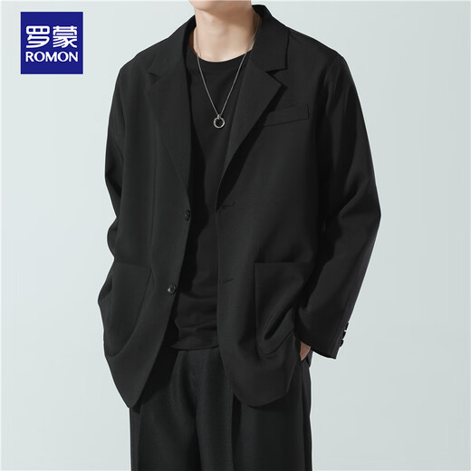 ROMON suit men's spring and autumn trendy loose lapel business single suit casual small suit jacket CG-K8 black XL