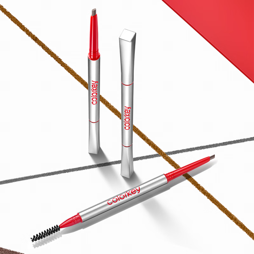 Color Key Colachi Small Silver Chopsticks Eyebrow Pen for Women Waterproof, Long-lasting, Not Easy to Take Off Makeup, Give Your Girlfriend a Christmas Gift Soot Brown