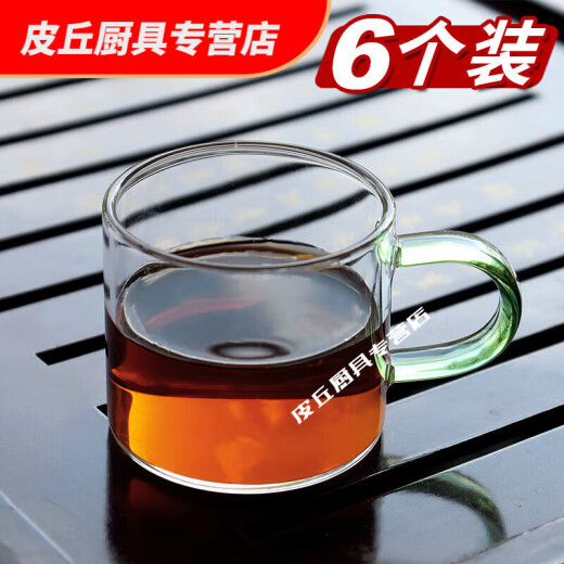 Hua'anjia glass small tea cup with handle heat-resistant transparent Kung Fu tea set household 6-pack thickened tea master cup transparent handle cup 100ML_4 pieces under 200mL