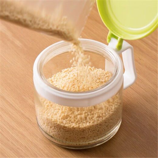 Camellia seasoning jar household seasoning bottle food grade glass seasoning box kitchen salt jar sugar jar storage jar dustproof and moisture-proof green 450ml