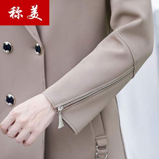 称美中老年女装春秋季风衣外套50-60岁洋气中年妈妈装大码宽松薄上衣 驼色 衣长82-86 2XL 适合105-120斤