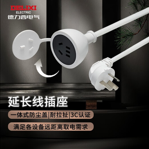 DELIXI power socket extension cord/wire socket/socket electric vehicle charging extension cord/plug strip/row plug 10A to 10A, total length 0.6 meters