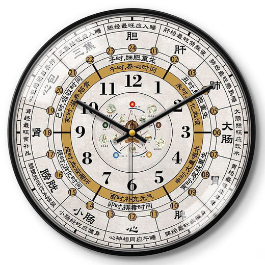 Ziwu Liuzhu Bagua Kreative Wanduhr Traditionelle chinesische Medizin Gesundheit Home Clock Schönheit Salon Spa Club Stille Wanduhr LQXBK677 Schwarzer Nadel schwarzer Rahmen 14 Zoll (Durchmesser 35 cm)