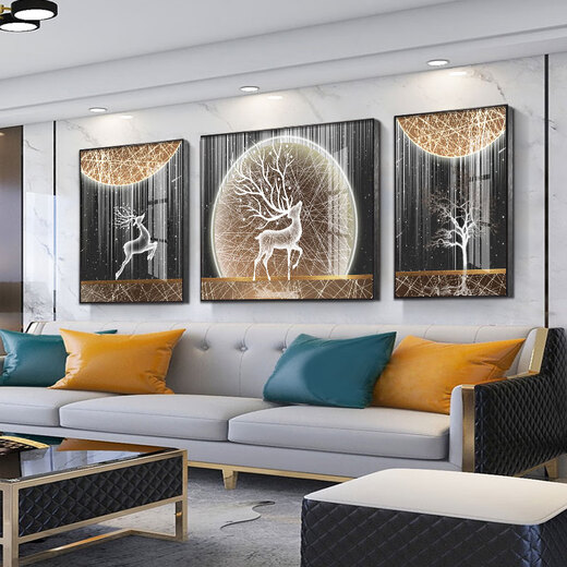 Little Lulin Living Sala Decorating Pintura de color negro, blanco y gris pintura colgante Sofá Muro Mural moderno de pared de pared oeste simple pintura de alces