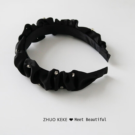 Zhuo Keke black headband pleated high skull sparkling diamond French Zhao Lusi same style hair bundle retro face wash headband internet celebrity hairpin black rhinestone pleated headband