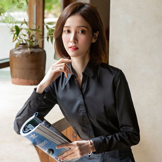 Libiji Spring and Autumn New White Shirt Women's Long Sleeve V-neck White Shirt Western Style Professional Workwear Formal Blue Work Clothes White V Long Sleeve XL115-130Jin Jin is equal to about 0.5 kg