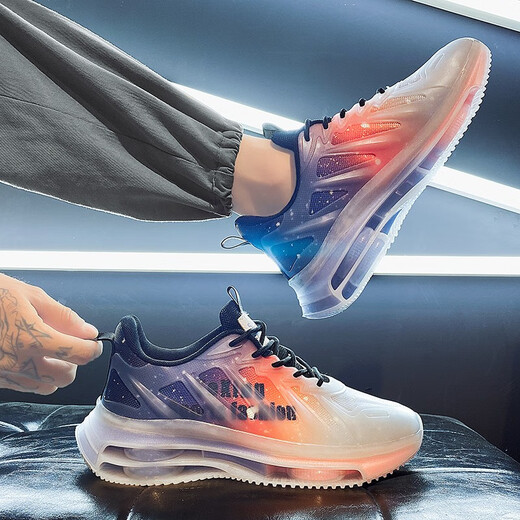 EXUELING men's shoes summer breathable cushion shock-absorbing large size men's shoes sports shoes for teenagers trendy running shoes heightened summer shoes for men TK757 gray orange 40 (250mm)